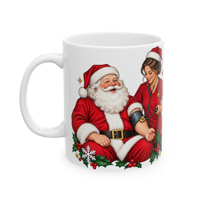 Nurse Christmas Mug - "Even Santa Needs a Nurse" Holiday Ceramic Coffee Cup (11oz, 15oz)