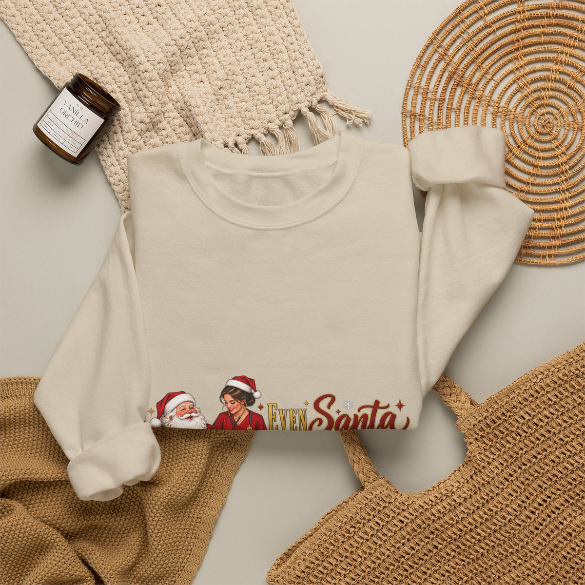 Nurse Santa Christmas Sweatshirt — 'Little Santa Needs a Nurse' Holiday Crewneck