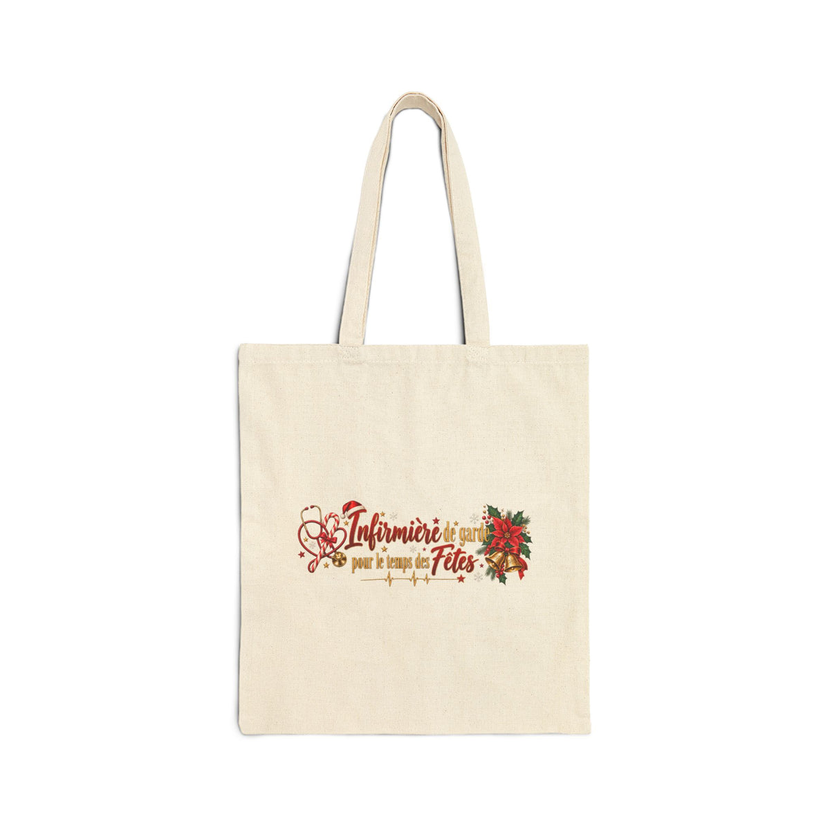 Holiday Poinsettia Canvas Tote — "Joyeuses Fêtes" French Christmas Market Bag