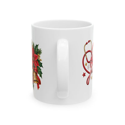 Christmas Nurse Mug - "Infirmière de garde pour le temps des Fêtes" Ceramic Holiday Coffee Cup (11oz, 15oz)