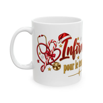 Christmas Nurse Mug - "Infirmière de garde pour le temps des Fêtes" Ceramic Holiday Coffee Cup (11oz, 15oz)