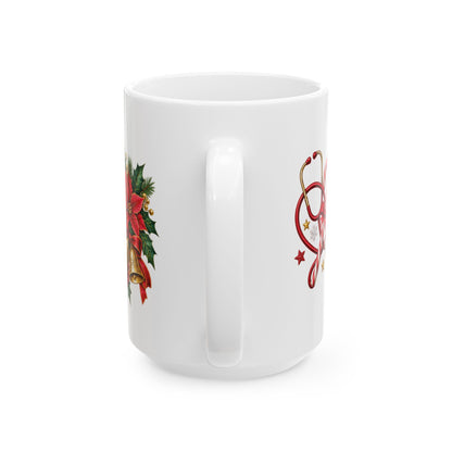 Christmas Nurse Mug - "Infirmière de garde pour le temps des Fêtes" Ceramic Holiday Coffee Cup (11oz, 15oz)