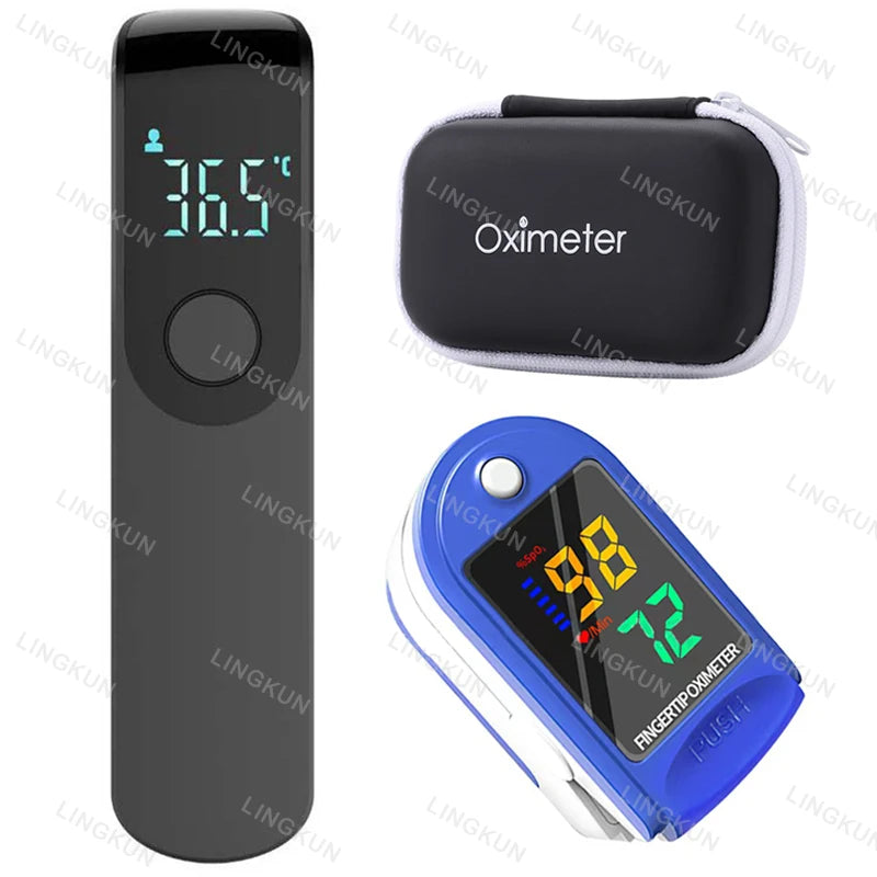 Set of thermometer electronic forehead adult children & oximeter SpO2 finger Finger Pulse Oximeter