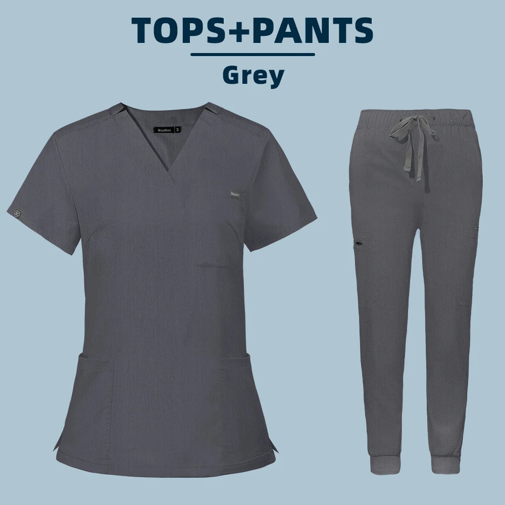 Medical Uniforms for Summer Nurse Women Fashion Uniforms Cool Fabric Short Sleeve Medical Scrubs Clothes Nursing Elastic Pants