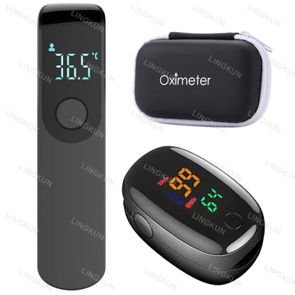 Set of thermometer electronic forehead adult children & oximeter SpO2 finger Finger Pulse Oximeter