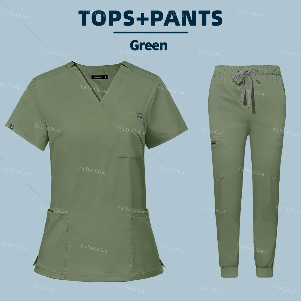 Medical Uniforms for Summer Nurse Women Fashion Uniforms Cool Fabric Short Sleeve Medical Scrubs Clothes Nursing Elastic Pants