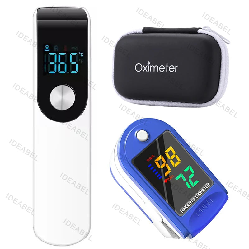 Set of thermometer electronic forehead adult children & oximeter SpO2 finger Finger Pulse Oximeter
