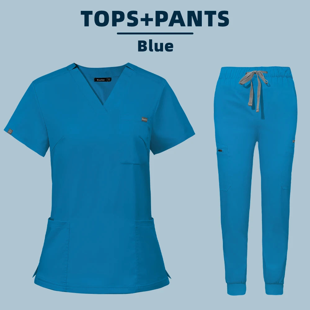 Medical Uniforms for Summer Nurse Women Fashion Uniforms Cool Fabric Short Sleeve Medical Scrubs Clothes Nursing Elastic Pants