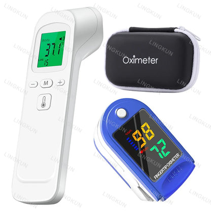 Set of thermometer electronic forehead adult children & oximeter SpO2 finger Finger Pulse Oximeter