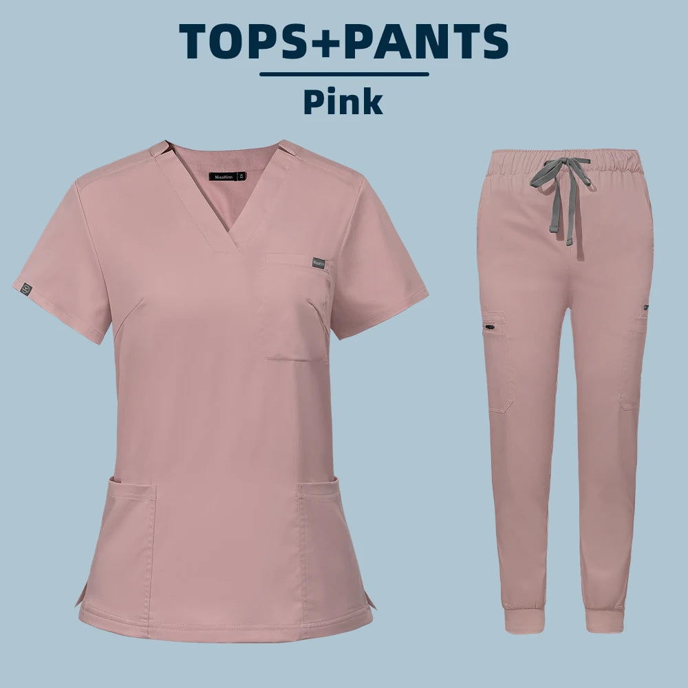 Medical Uniforms for Summer Nurse Women Fashion Uniforms Cool Fabric Short Sleeve Medical Scrubs Clothes Nursing Elastic Pants