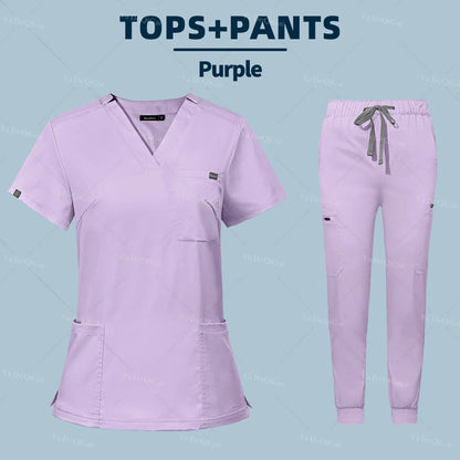 Medical Uniforms for Summer Nurse Women Fashion Uniforms Cool Fabric Short Sleeve Medical Scrubs Clothes Nursing Elastic Pants