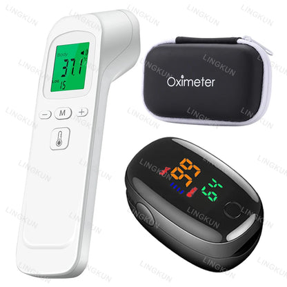 Set of thermometer electronic forehead adult children & oximeter SpO2 finger Finger Pulse Oximeter