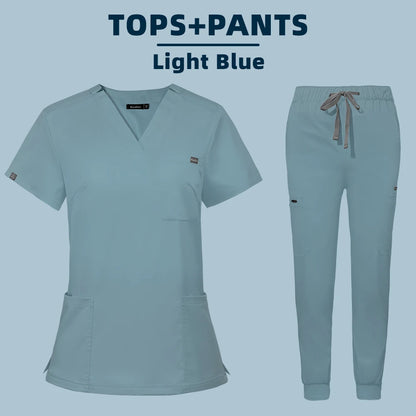 Medical Uniforms for Summer Nurse Women Fashion Uniforms Cool Fabric Short Sleeve Medical Scrubs Clothes Nursing Elastic Pants