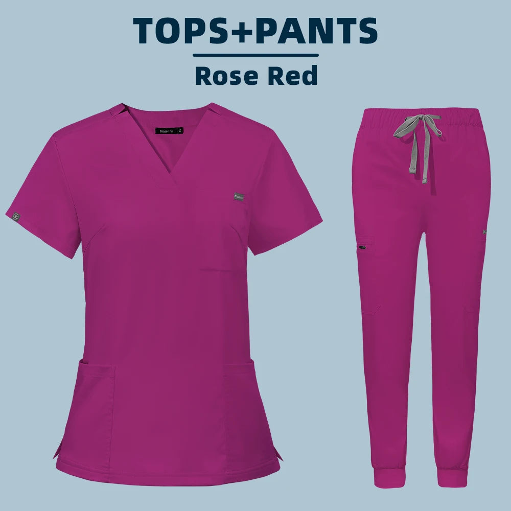 Medical Uniforms for Summer Nurse Women Fashion Uniforms Cool Fabric Short Sleeve Medical Scrubs Clothes Nursing Elastic Pants